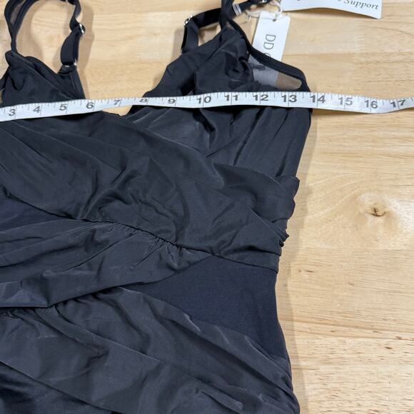 Miraclesuit NWT Solid Black Net Work Madero Underwire One Piece Swimsuit Sz 10DD - Picture 8 of 14